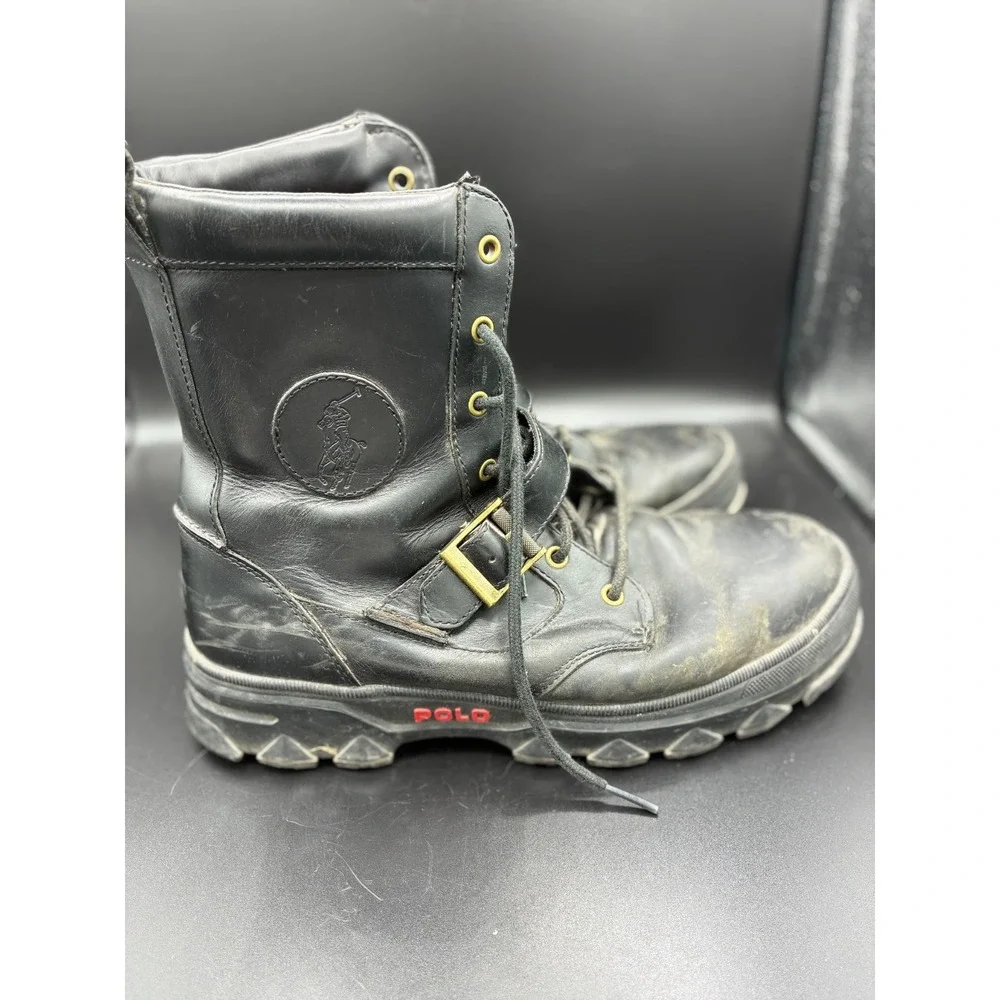 Polo Ralph Lauren Hayward Ranger Boots Men's 11D Black Leather Lace Up 0632